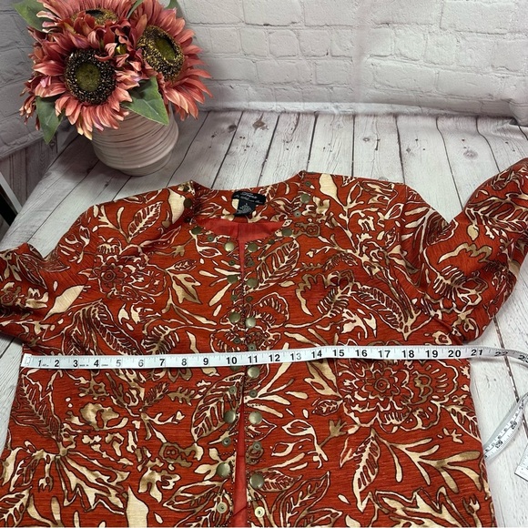 vintage trenz by theresa renz botanical print boxy Jacket sz L silk blend - Picture 6 of 9